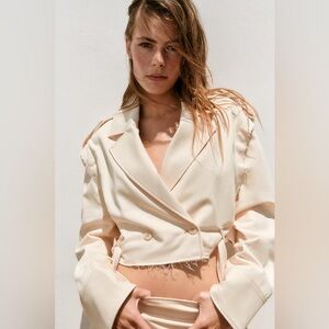 NWT Zara Deconstructed Cropped Blazer Jacket
